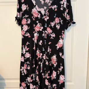 torrid Black Midi Dress with Pink Floral Print